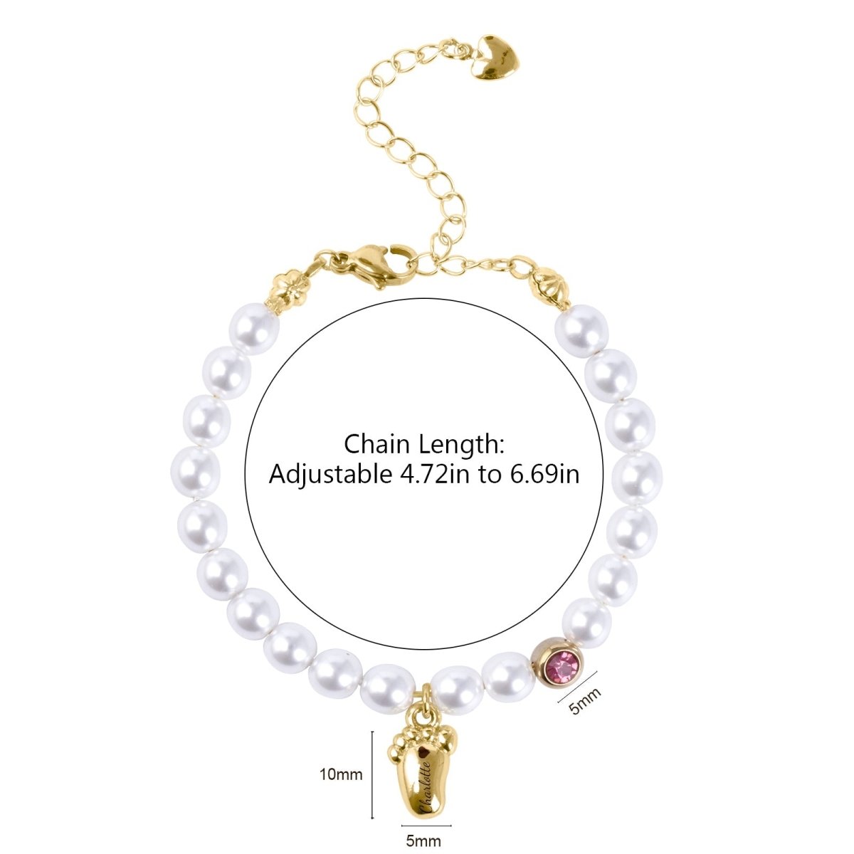 Baby Pearl Bracelet ¨C Personalized Footprint & Birthstone - Glaxias