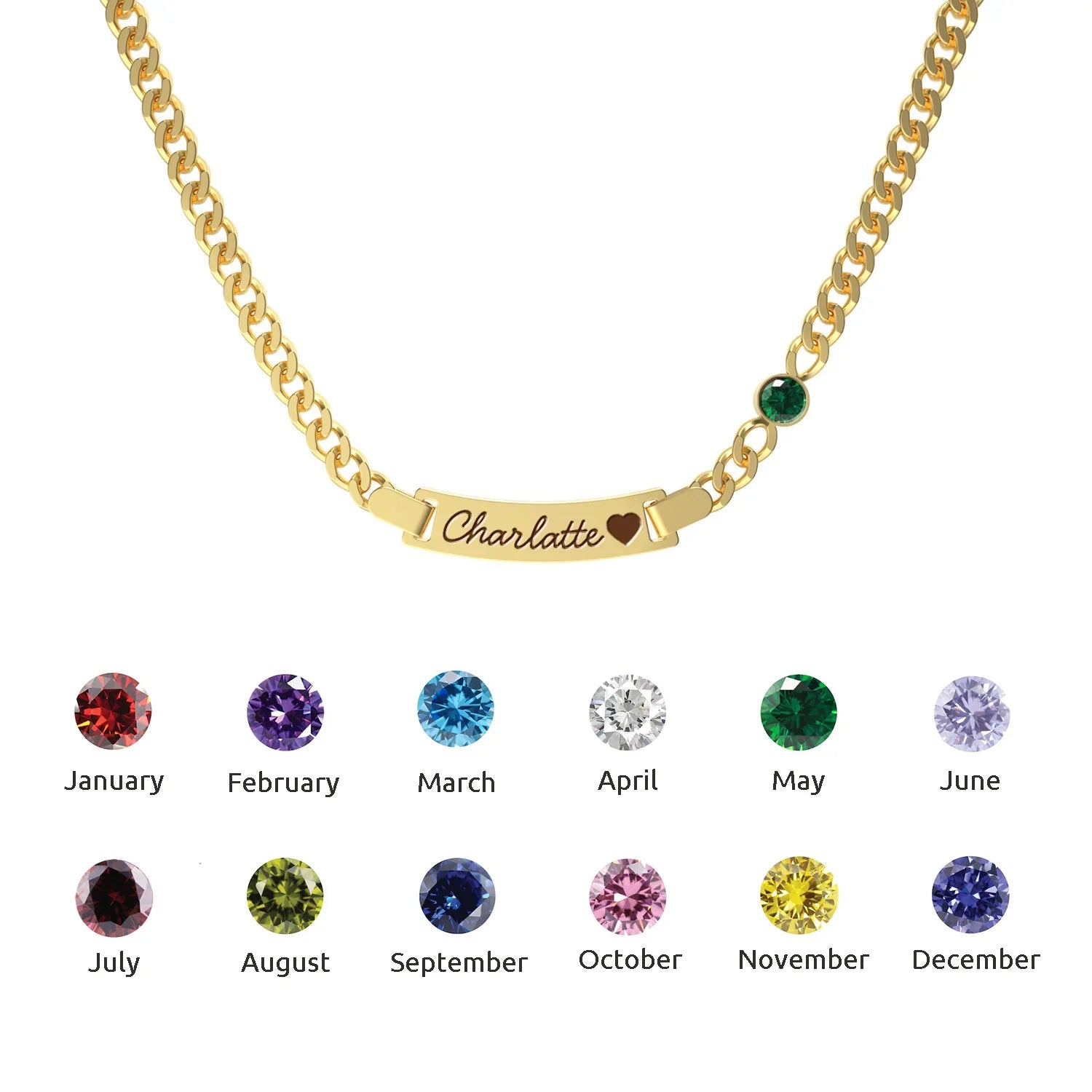 Personalized Baby Name and Birthstone Necklace