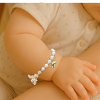 Baby¡¯s First Christmas Pearl Name Bracelet ¨C Footprint Charm & Bell - Glaxias