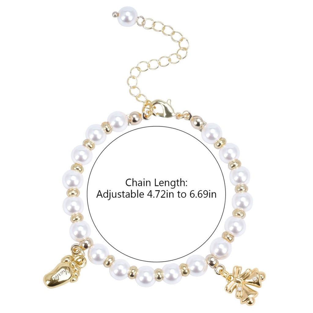 Baby¡¯s First Christmas Pearl Name Bracelet ¨C Footprint Charm & Bell - Glaxias