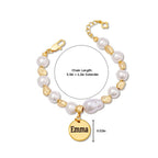 Baroque Pearl Engraved Name Disc Charm Girls Bracelet - Glaxias