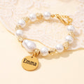 Baroque Pearl Engraved Name Disc Charm Girls Bracelet - Glaxias