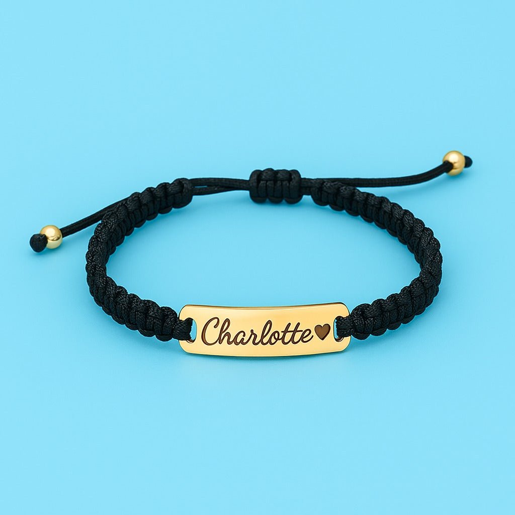 Black Personalized Handmade Braided Cord ID Bracelet - Glaxias