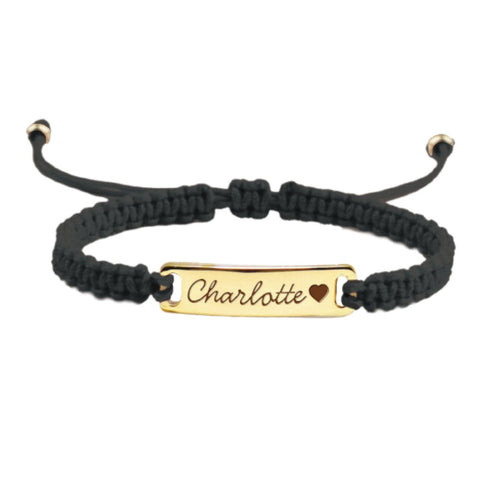 Black Personalized Handmade Braided Cord ID Bracelet - Glaxias