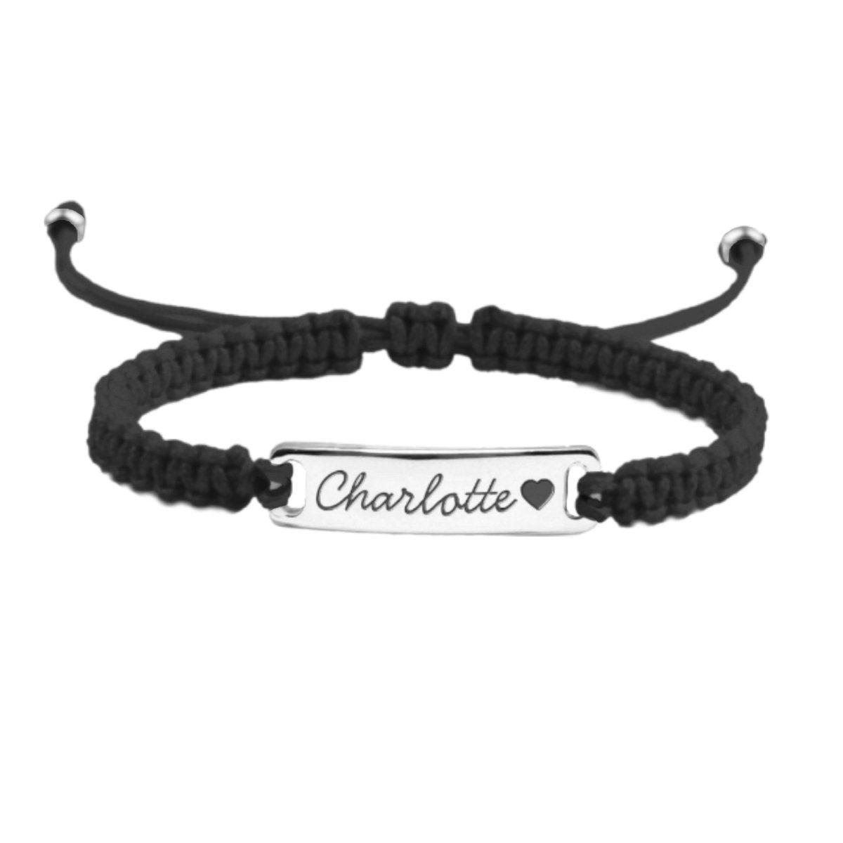 Black Personalized Handmade Braided Cord ID Bracelet - Glaxias