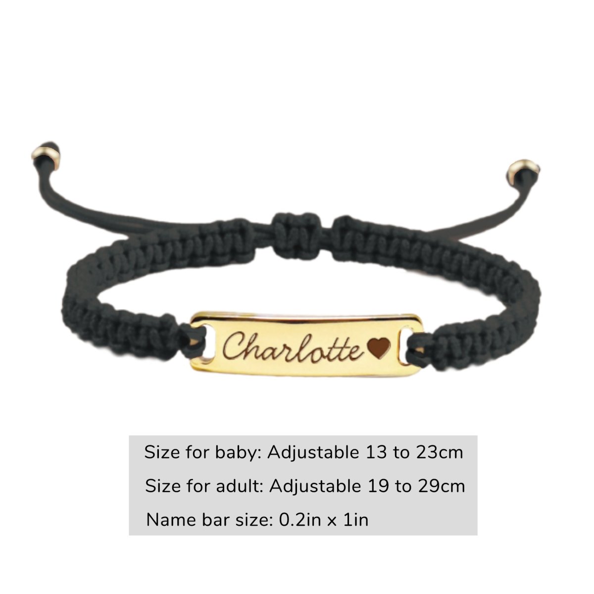 Black Personalized Handmade Braided Cord ID Bracelet - Glaxias