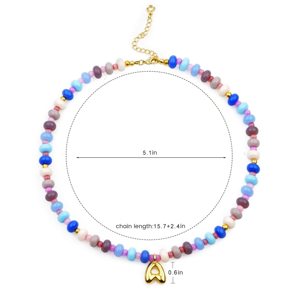 Blue-Purple Girls Personalized Puffy Letter Pendant Necklace - Glaxias