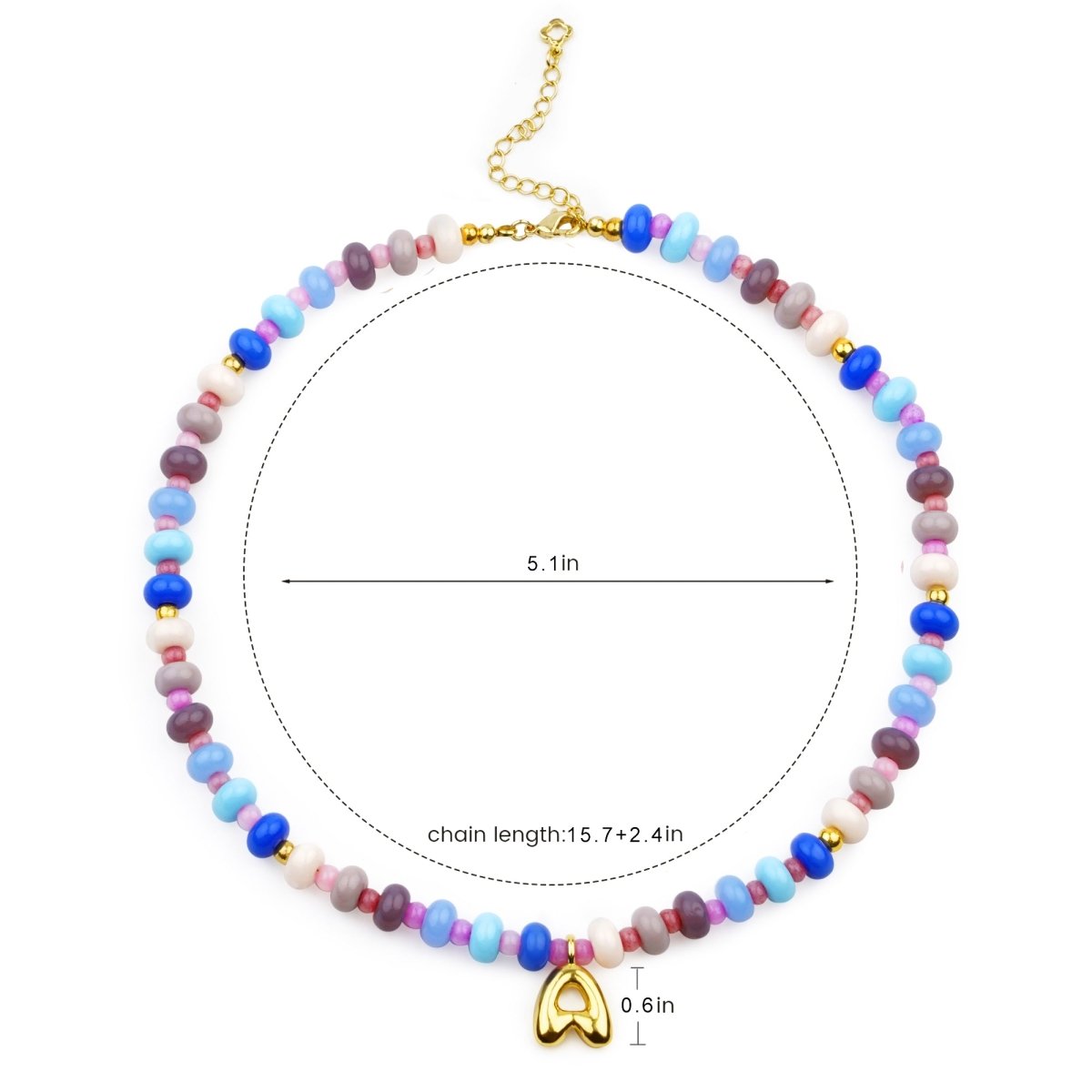 Blue-Purple Girls Personalized Puffy Letter Pendant Necklace - Glaxias