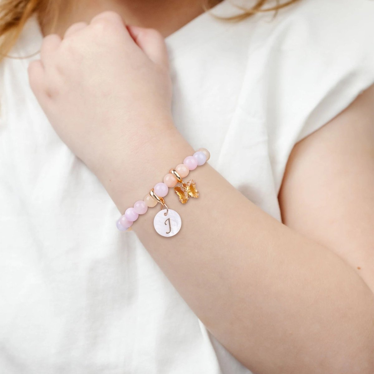 Candy Jade Personalized Baby Initial and Birthstone Bracelet - Glaxias