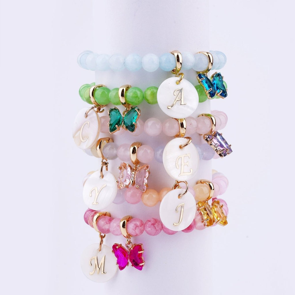 Candy Jade Personalized Baby Initial and Birthstone Bracelet - Glaxias