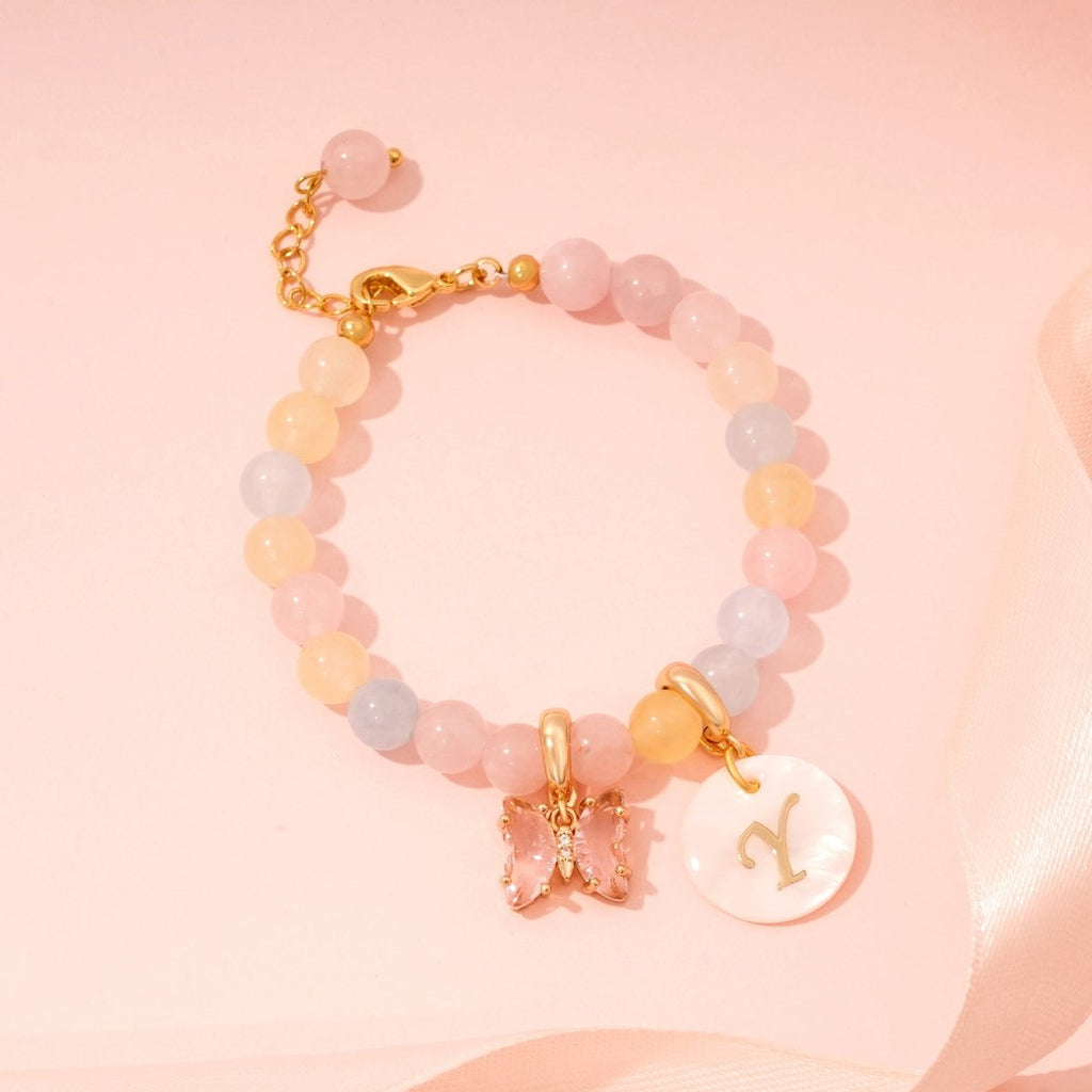 Candy Jade Personalized Baby Initial and Birthstone Bracelet - Glaxias