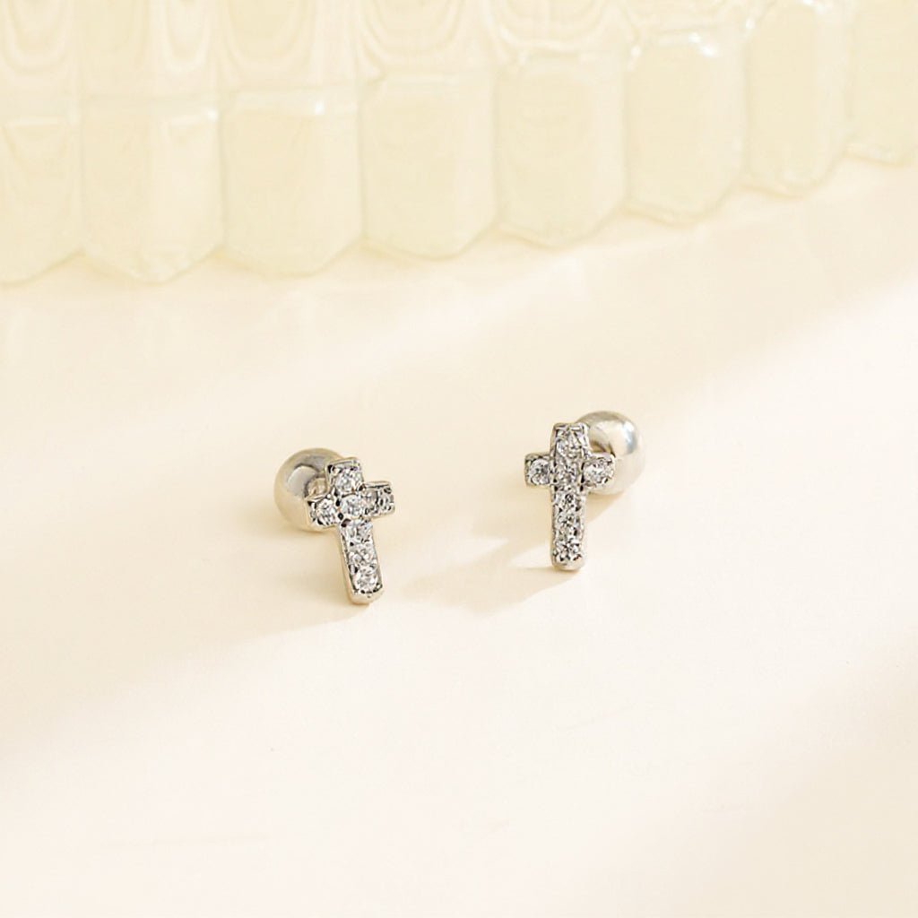 Children Cubic Zirconia Cross Earrings - Glaxias