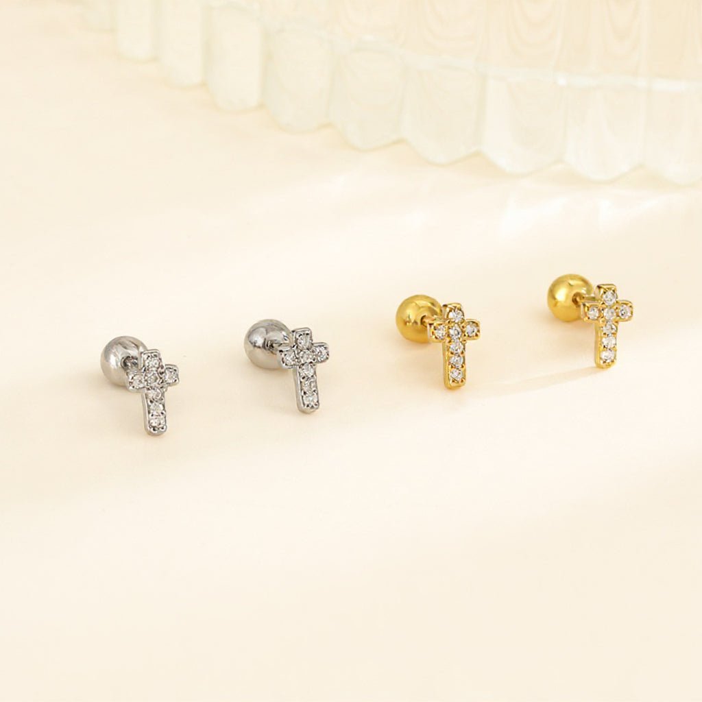 Children Cubic Zirconia Cross Earrings - Glaxias