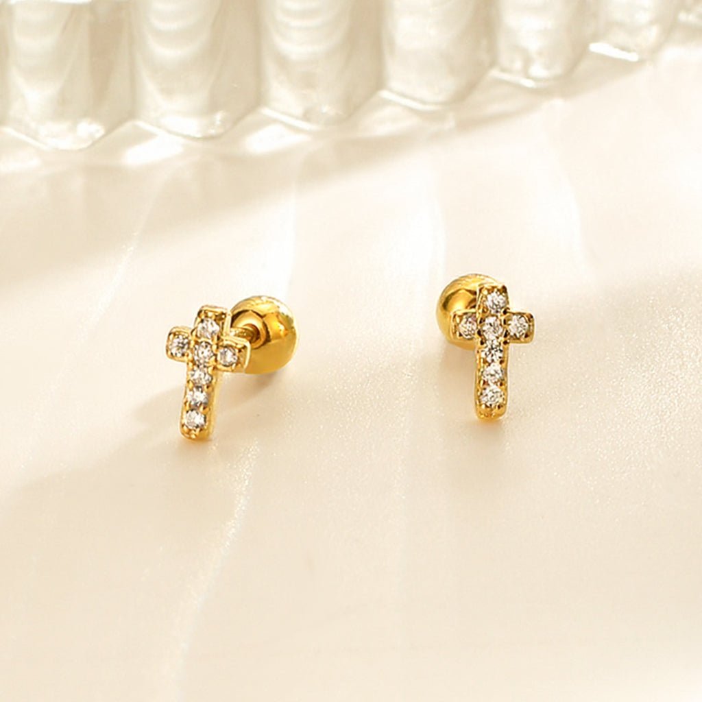 Children Cubic Zirconia Cross Earrings - Glaxias