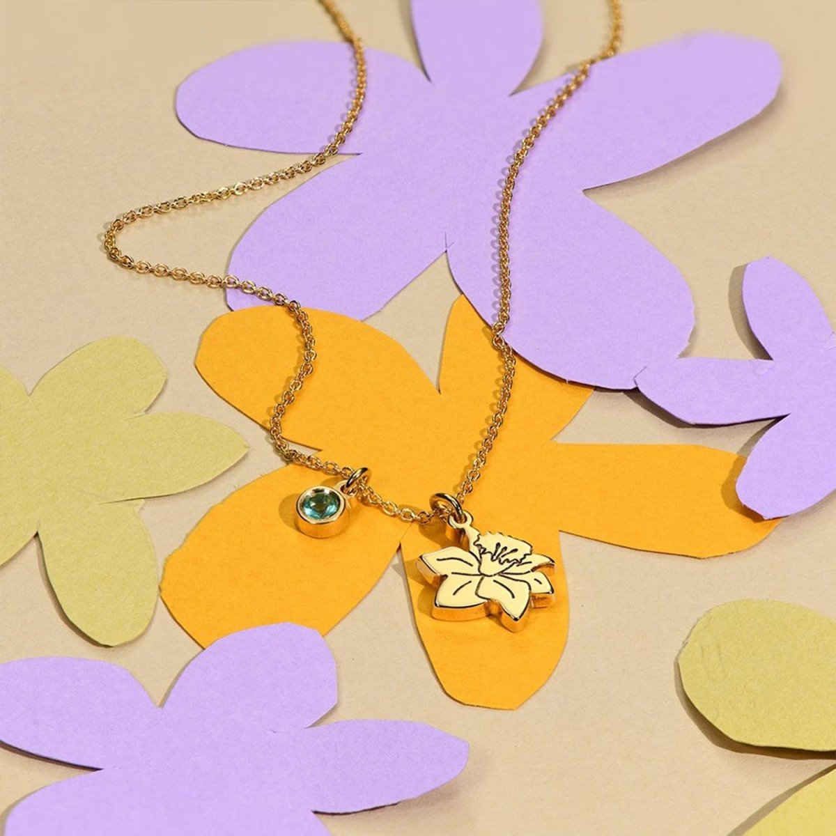 Children's Birth Flower Birthstone Necklace - Glaxias