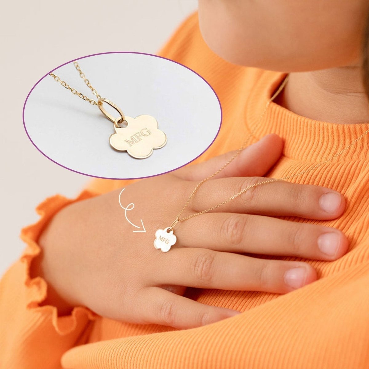 Children's Flower Engraved Name Necklace - Glaxias