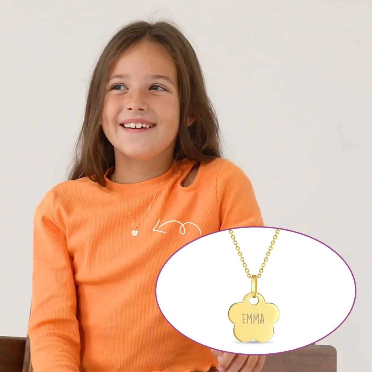 Children's Flower Engraved Name Necklace - Glaxias