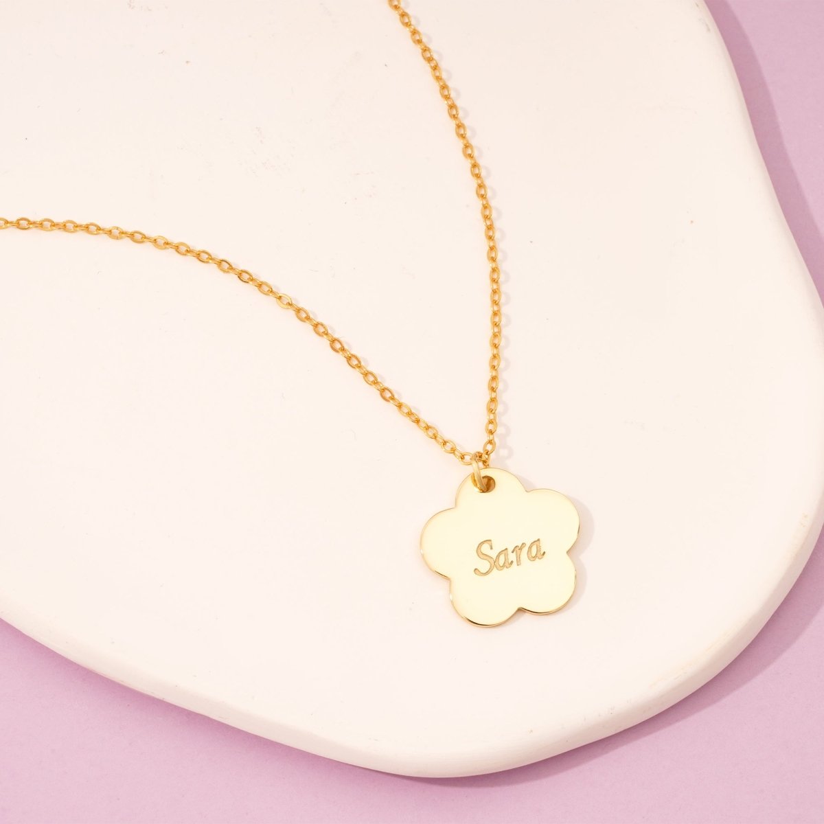 Children's Flower Engraved Name Necklace - Glaxias