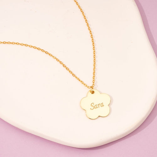 Children's Flower Engraved Name Necklace - Glaxias