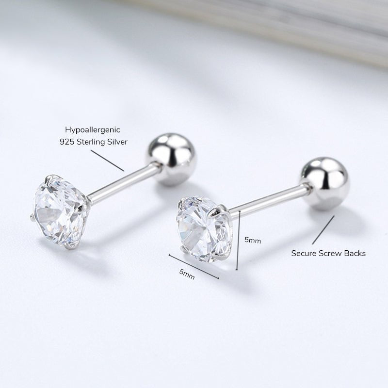 Classic Setting CZ Sterling Silver Girls' Stud Earrings - Glaxias