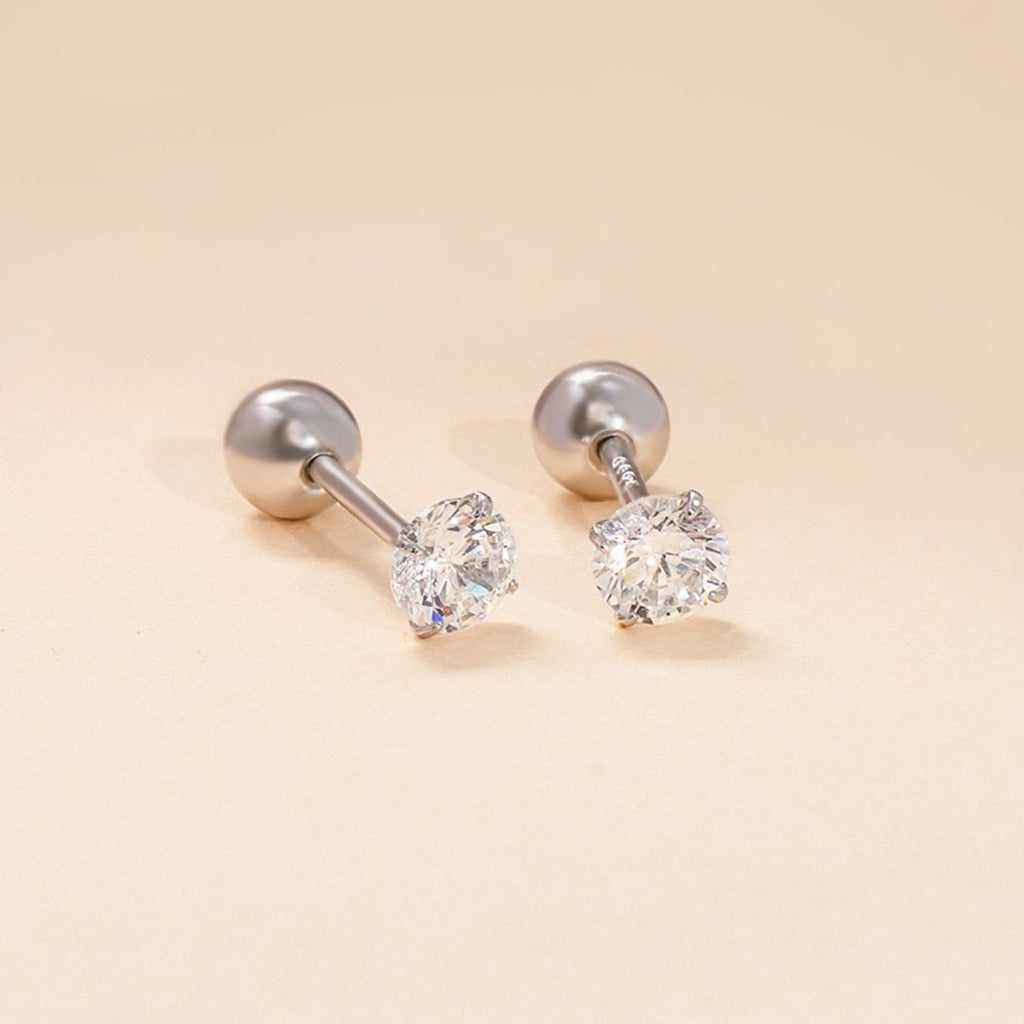 Classic Setting CZ Sterling Silver Girls' Stud Earrings - Glaxias