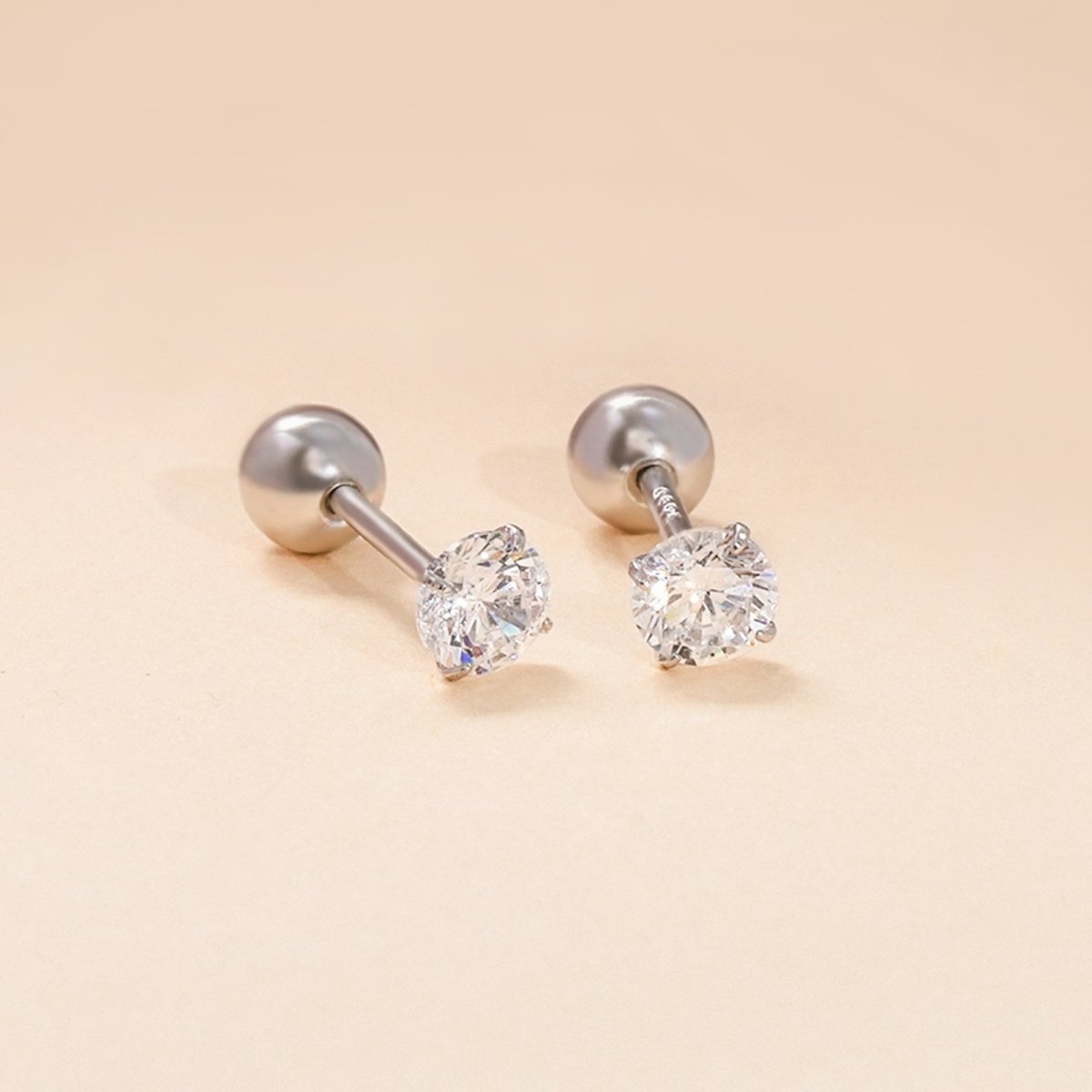Classic Setting CZ Sterling Silver Girls' Stud Earrings - Glaxias