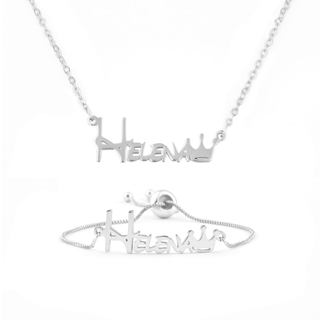 Crown Baby Name Bracelet and Necklace - Glaxias