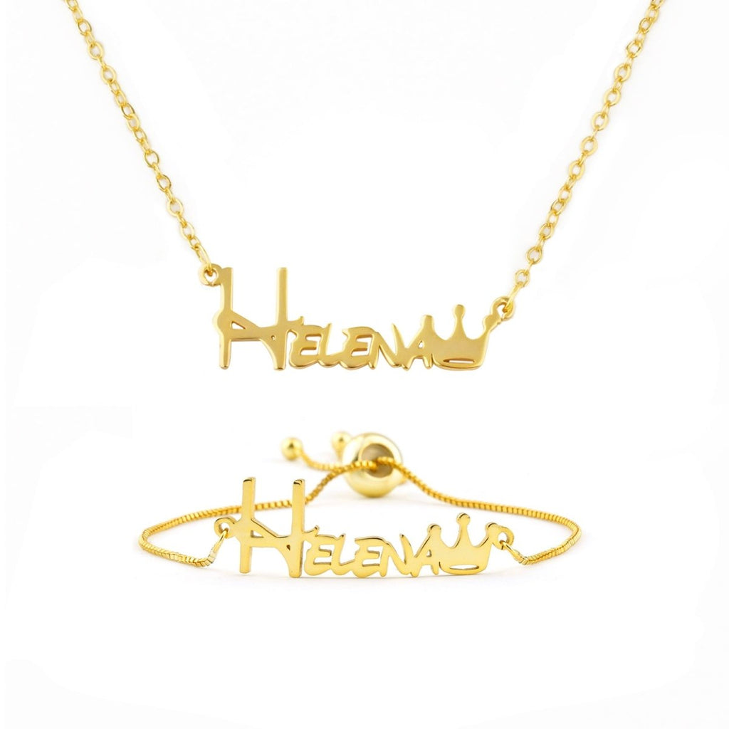 Crown Baby Name Bracelet and Necklace - Glaxias