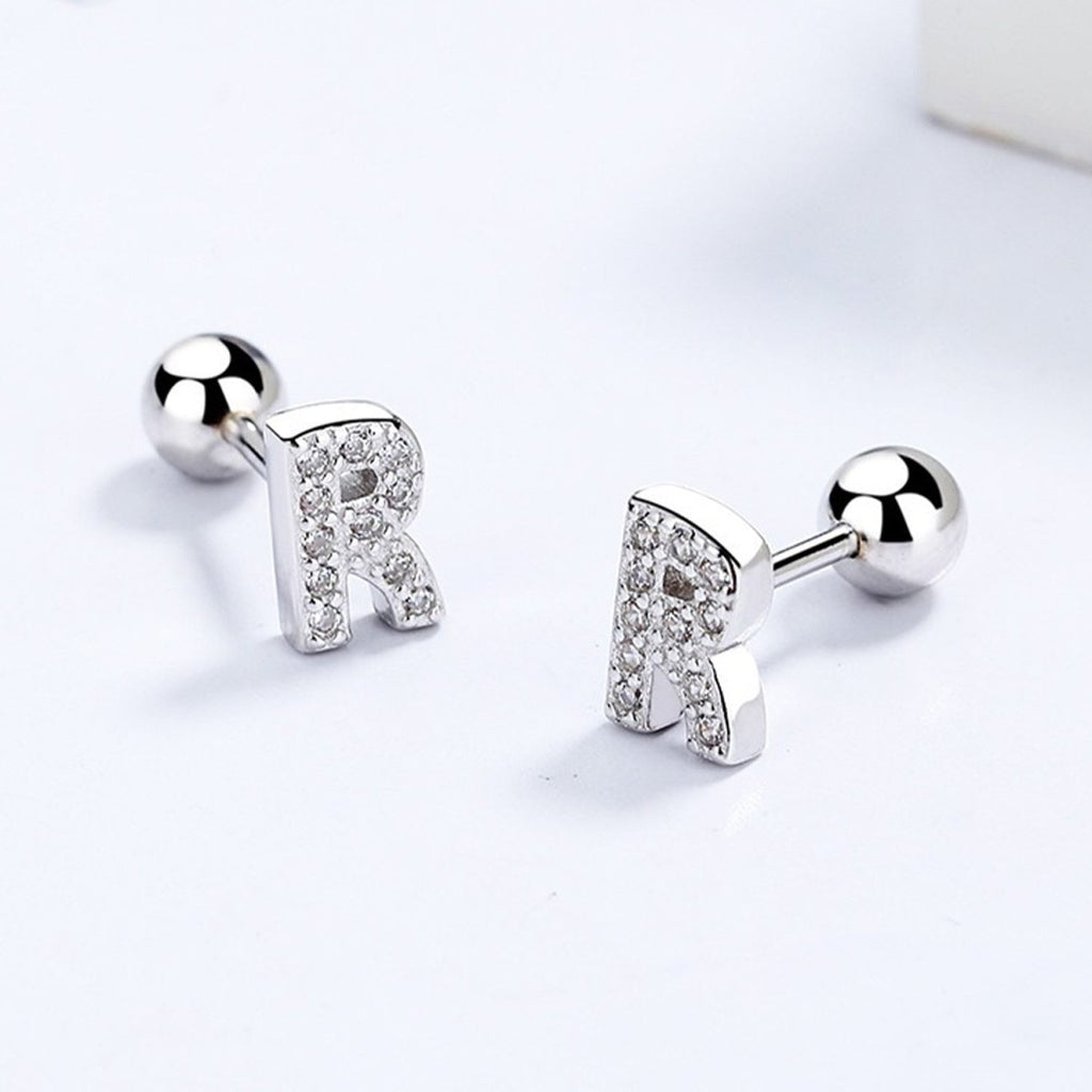 Cubic Zirconia 925 Sterling Silver Girls Initial Earrings - Glaxias