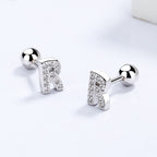 Cubic Zirconia 925 Sterling Silver Girls Initial Earrings - Glaxias