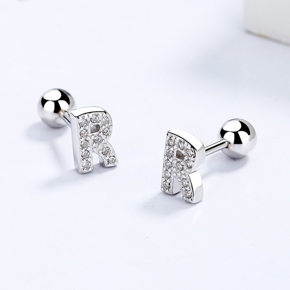 Cubic Zirconia 925 Sterling Silver Girls Initial Earrings - Glaxias