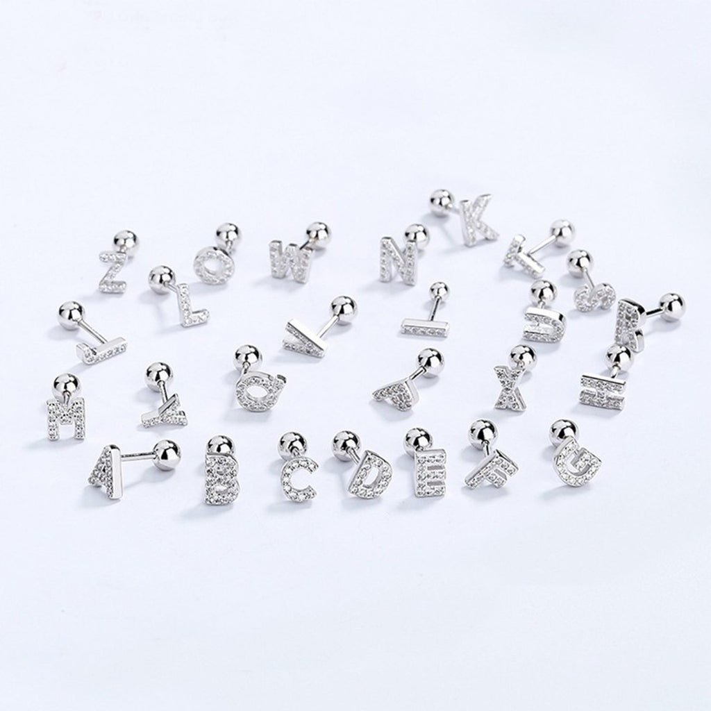 Cubic Zirconia 925 Sterling Silver Girls Initial Earrings - Glaxias