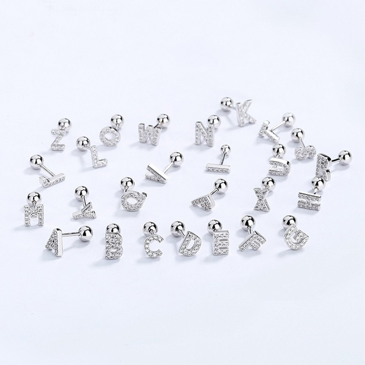 Cubic Zirconia 925 Sterling Silver Girls Initial Earrings - Glaxias