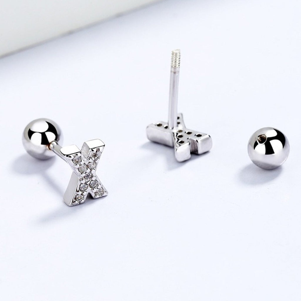 Cubic Zirconia 925 Sterling Silver Girls Initial Earrings - Glaxias