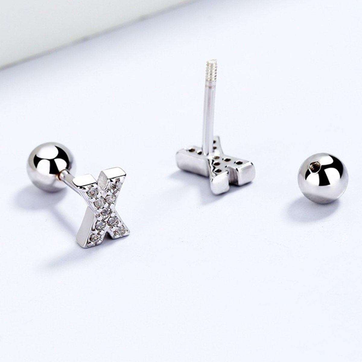 Cubic Zirconia 925 Sterling Silver Girls Initial Earrings - Glaxias