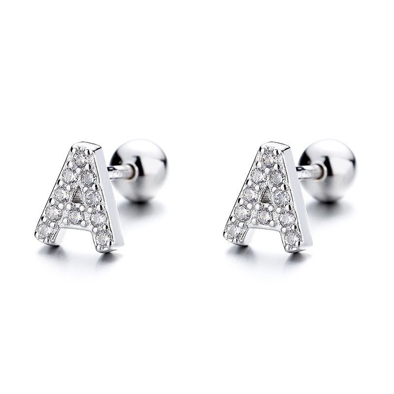 Cubic Zirconia 925 Sterling Silver Girls Initial Earrings - Glaxias