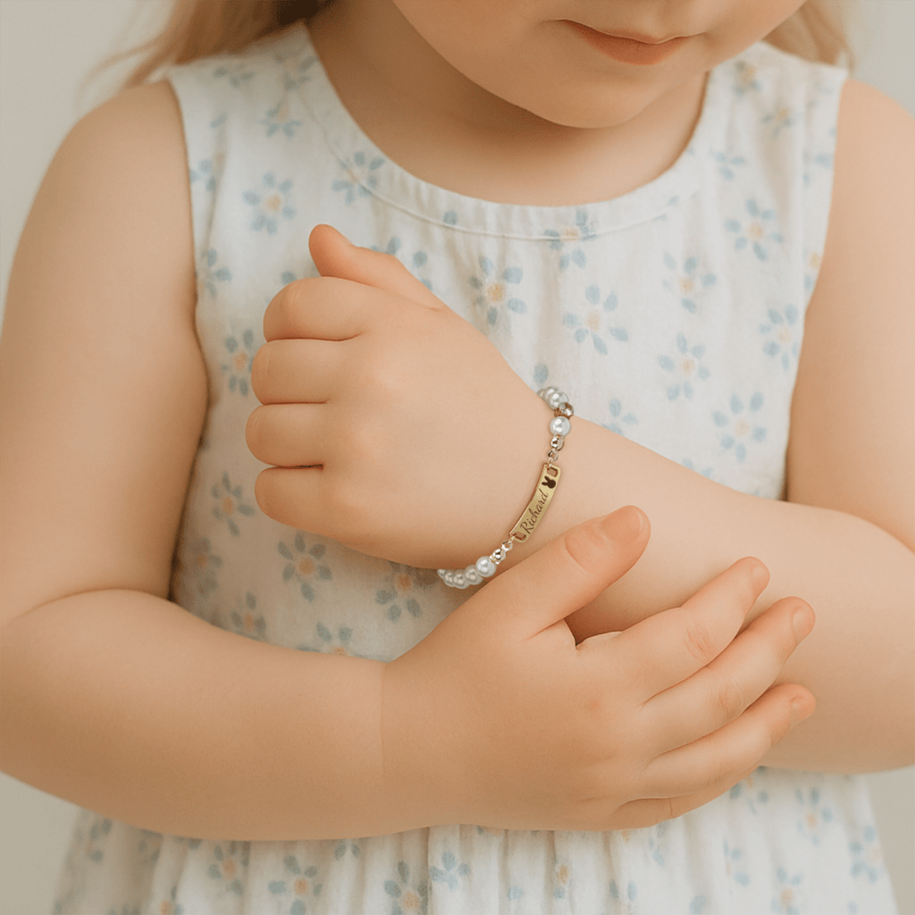 Custom Baby Name and Birthstone Pearl Bracelet - Glaxias