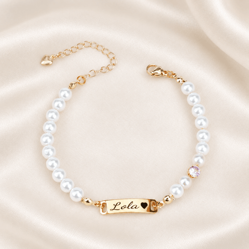 Custom Baby Name and Birthstone Pearl Bracelet - Glaxias