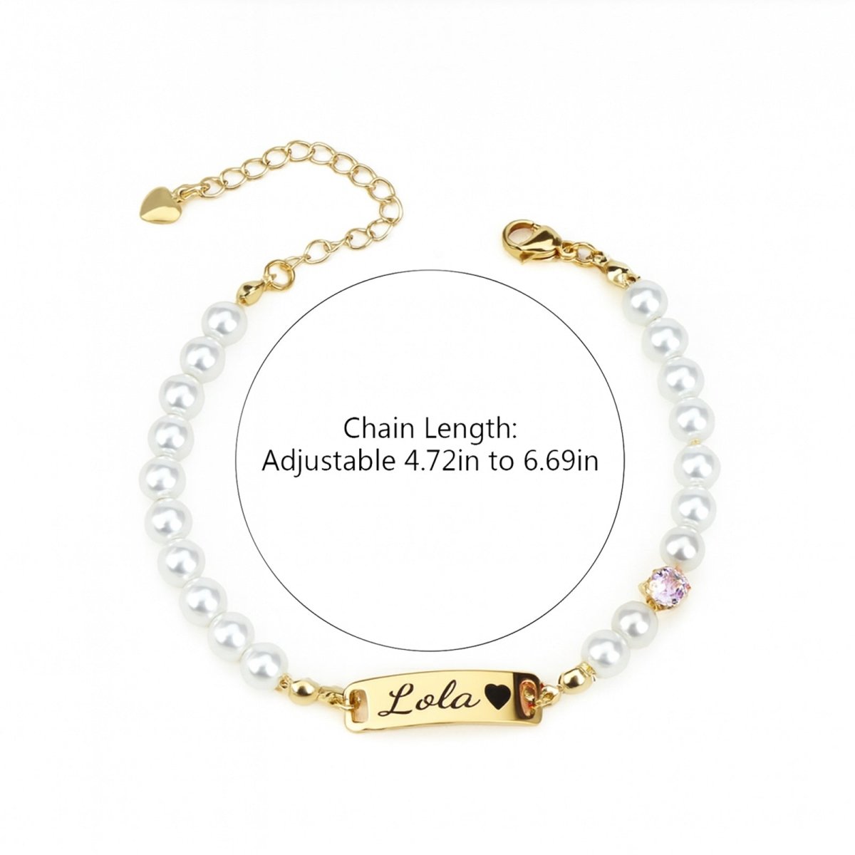 Custom Baby Name and Birthstone Pearl Bracelet - Glaxias