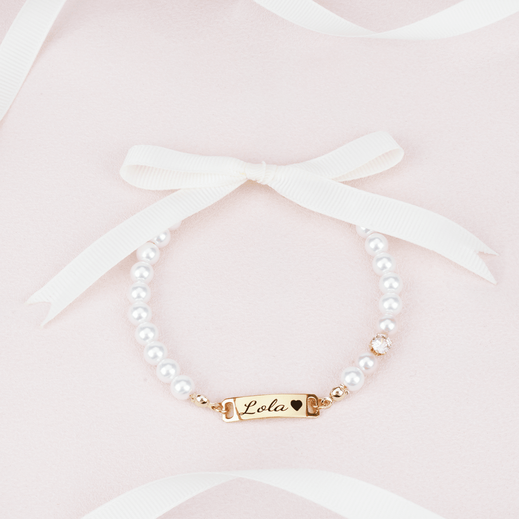 Custom Baby Name and Birthstone Pearl Bracelet - Glaxias
