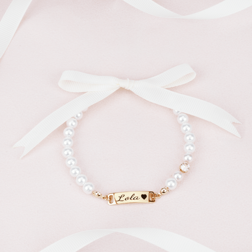 Custom Baby Name and Birthstone Pearl Bracelet - Glaxias