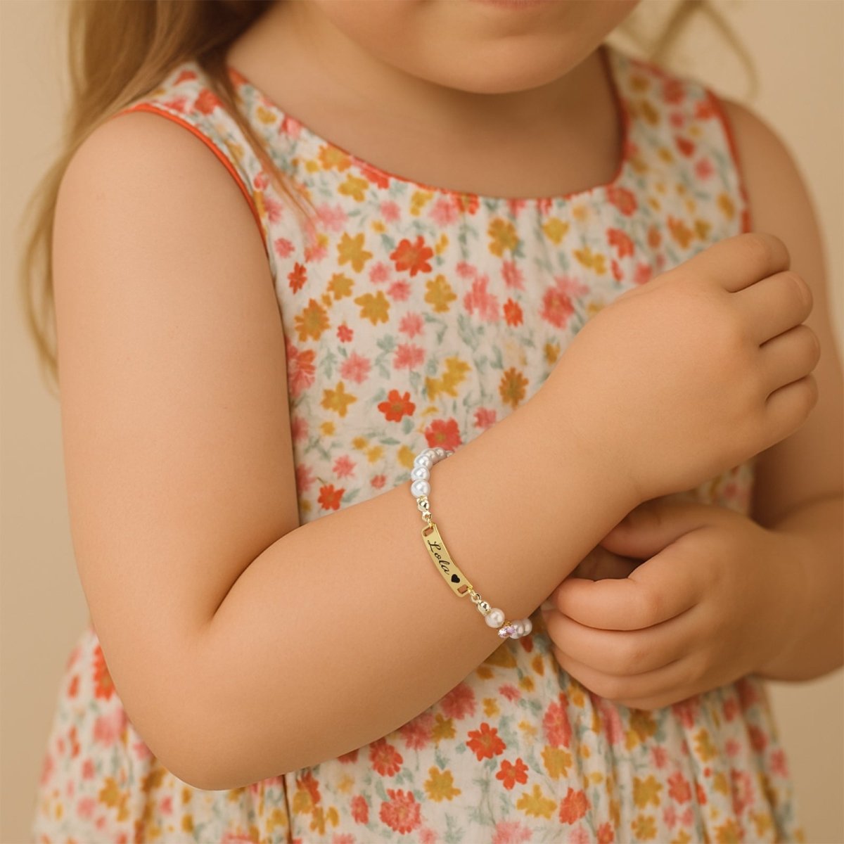 Custom Baby Name and Birthstone Pearl Bracelet - Glaxias