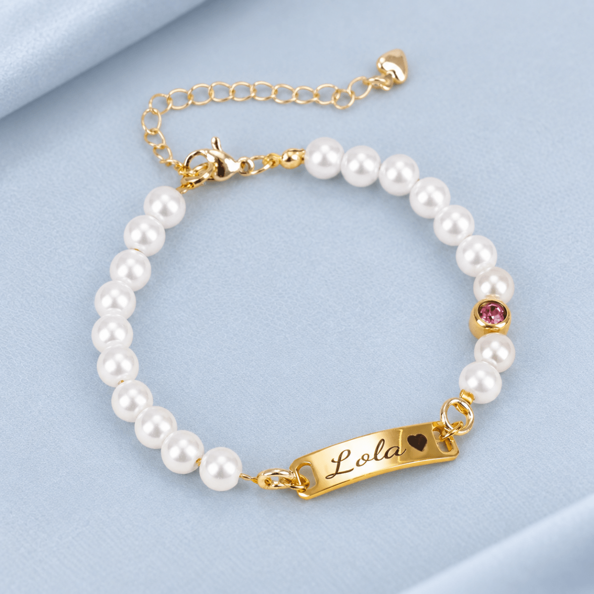 Custom Baby Name and Birthstone Pearl Bracelet - Glaxias