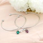 Custom Birthstone and Initial Leaf Charm Open Bracelet - Glaxias