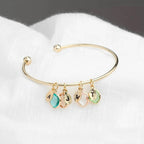 Custom Birthstone and Initial Leaf Charm Open Bracelet - Glaxias