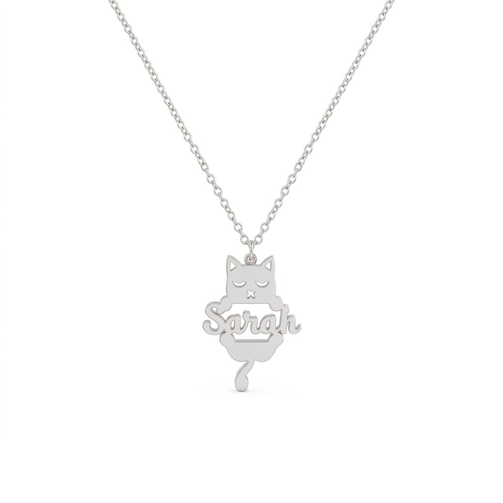 Custom Cat Silhouette Name Necklace - Glaxias