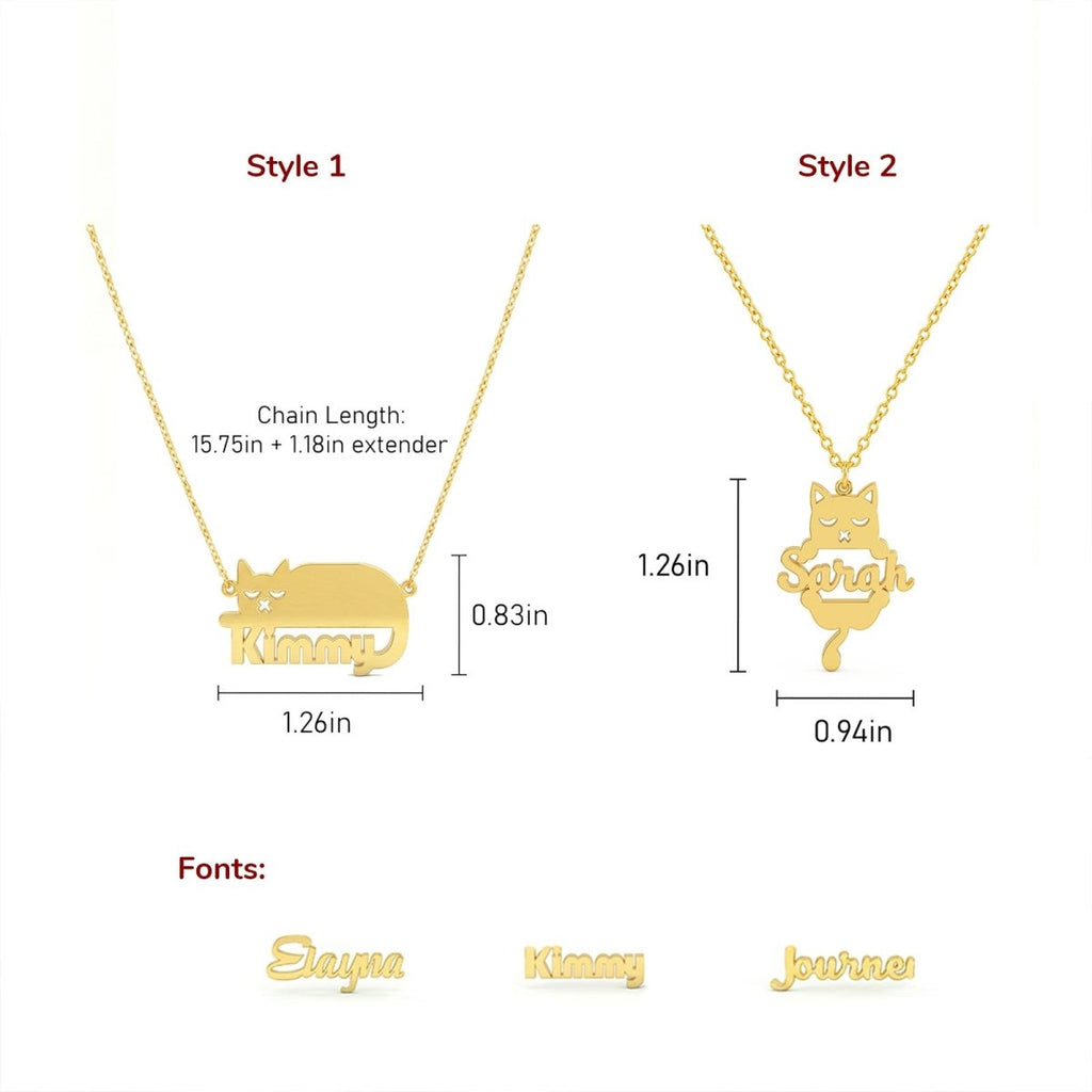 Custom Cat Silhouette Name Necklace - Glaxias