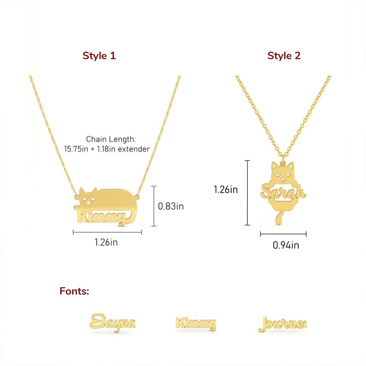 Custom Cat Silhouette Name Necklace - Glaxias