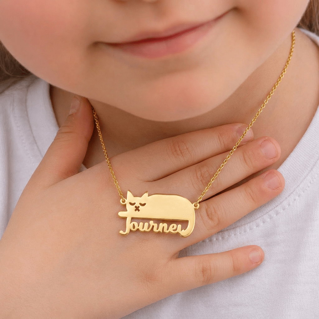 Custom Cat Silhouette Name Necklace - Glaxias