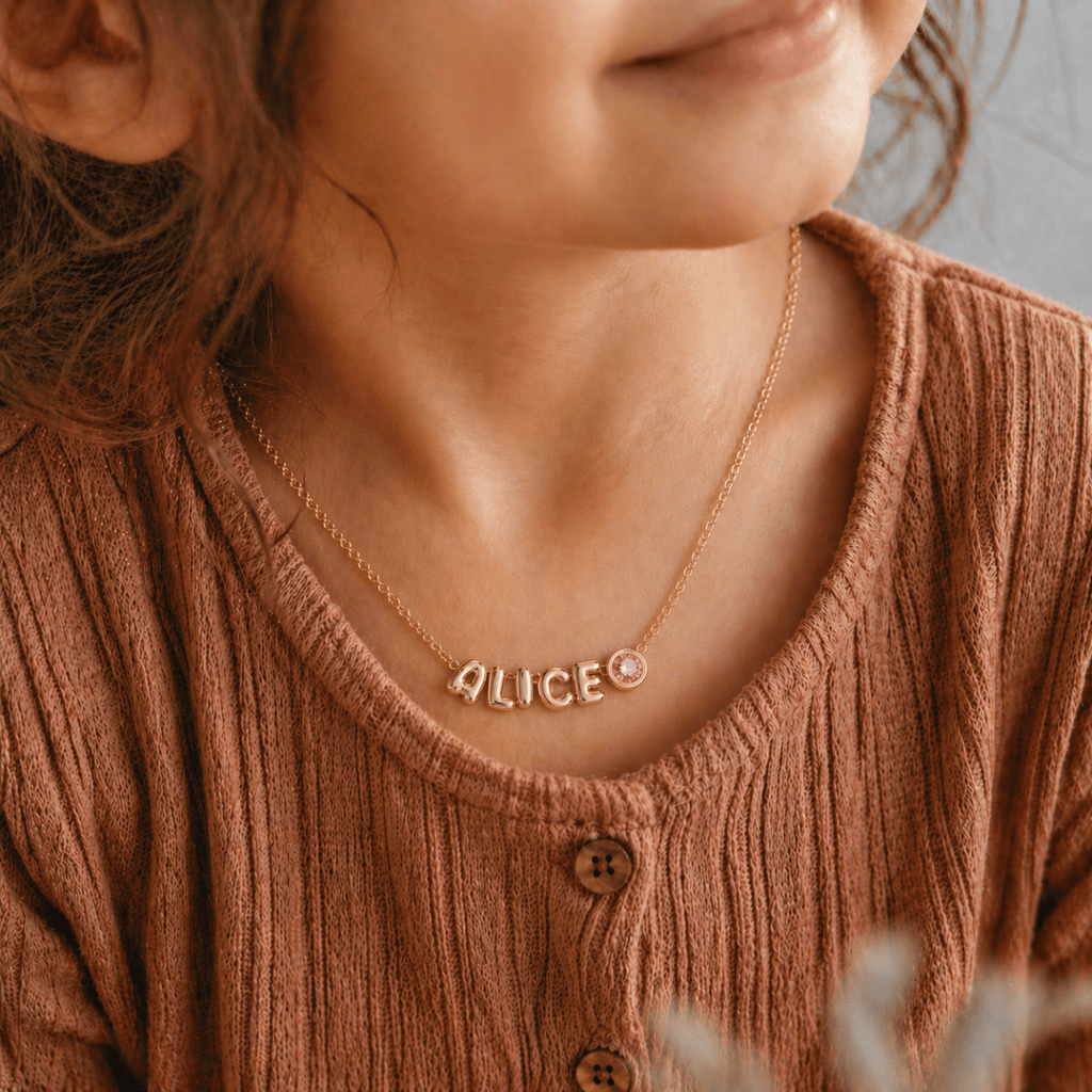Custom Cute Letter Necklace for Kids with Birthstone or Charm - Glaxias